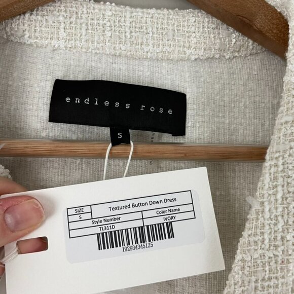 Endless Rose Textured Tweed Button Down Mini Dress in Ivory Size Small - Picture 3 of 5